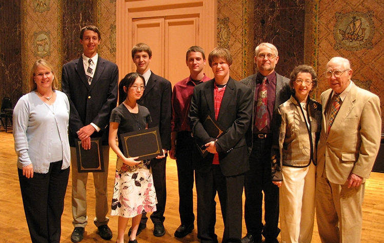 Young Composers Competition winners, guest composer, Fishers and Carol Commerford at 560 Trinity