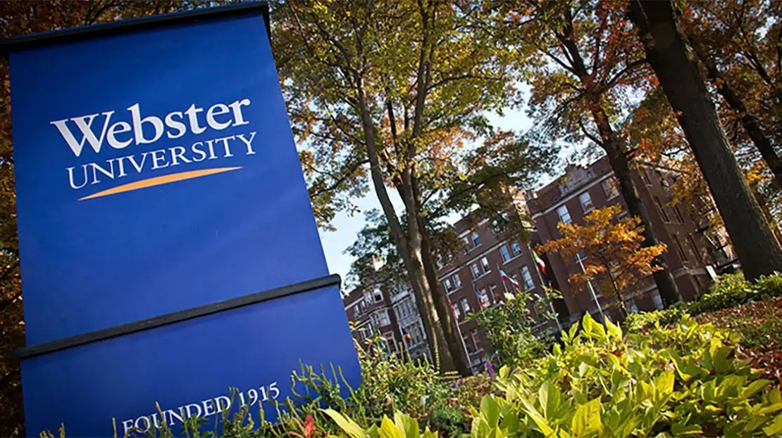 The exterior of Webster Hall, located on the Webster Groves campus.