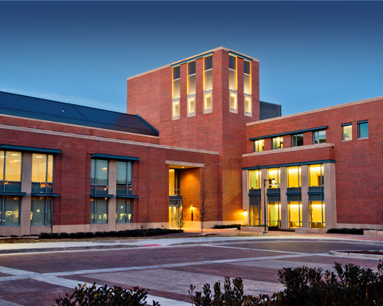 The East Academic Building, an all brick building located on Webster Groves campus.