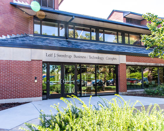 Sverdrup Hall, a large, modern brick building located on the Webster Groves campus.