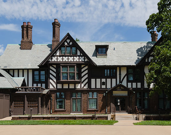 The Thompson House, a tudor style building located on the Webster University Campus.