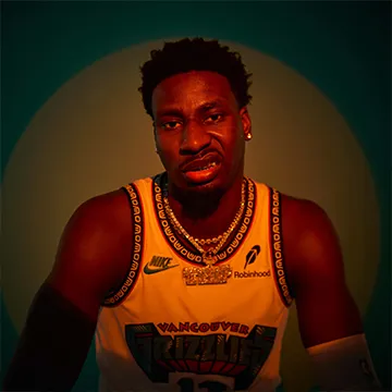 Red-tinted portrait of Jaren Jackson