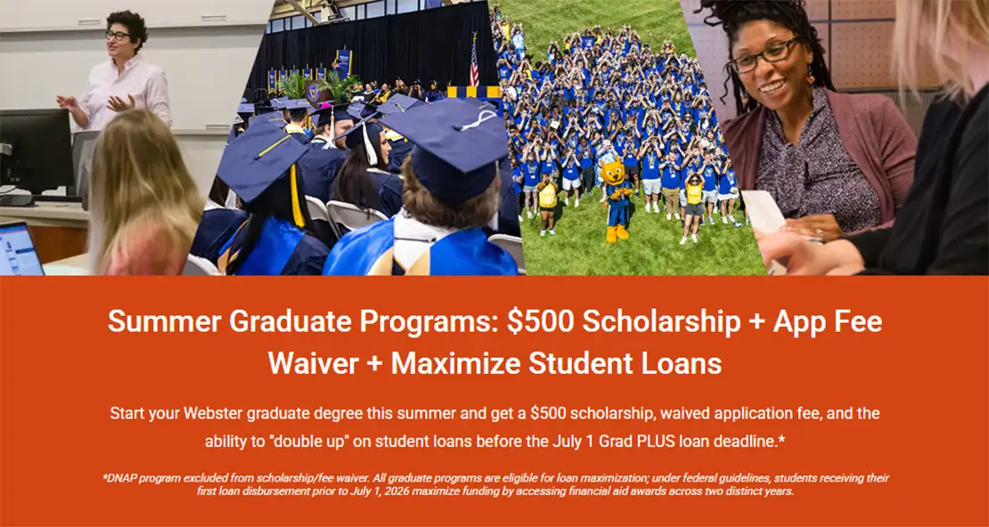 A teacher in front of students; graduates in blue caps; students with blue shirts in a W; a student with counselor