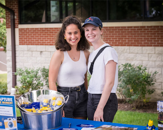 Webster students on the campus lawn.