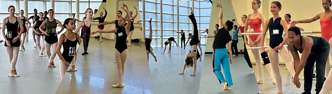 Dancers in various dance positions during classes